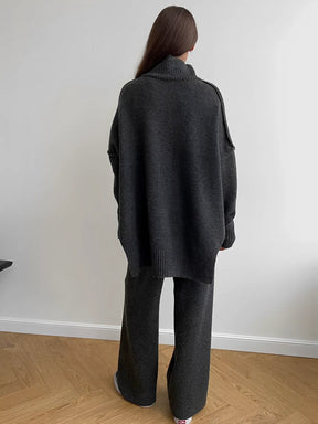Conjunto Feminino de Tricô com Suéter Mullet e Calça Pantalona - Isabel