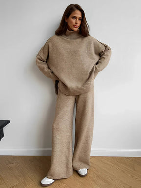 Conjunto Feminino de Tricô com Suéter Mullet e Calça Pantalona - Isabel