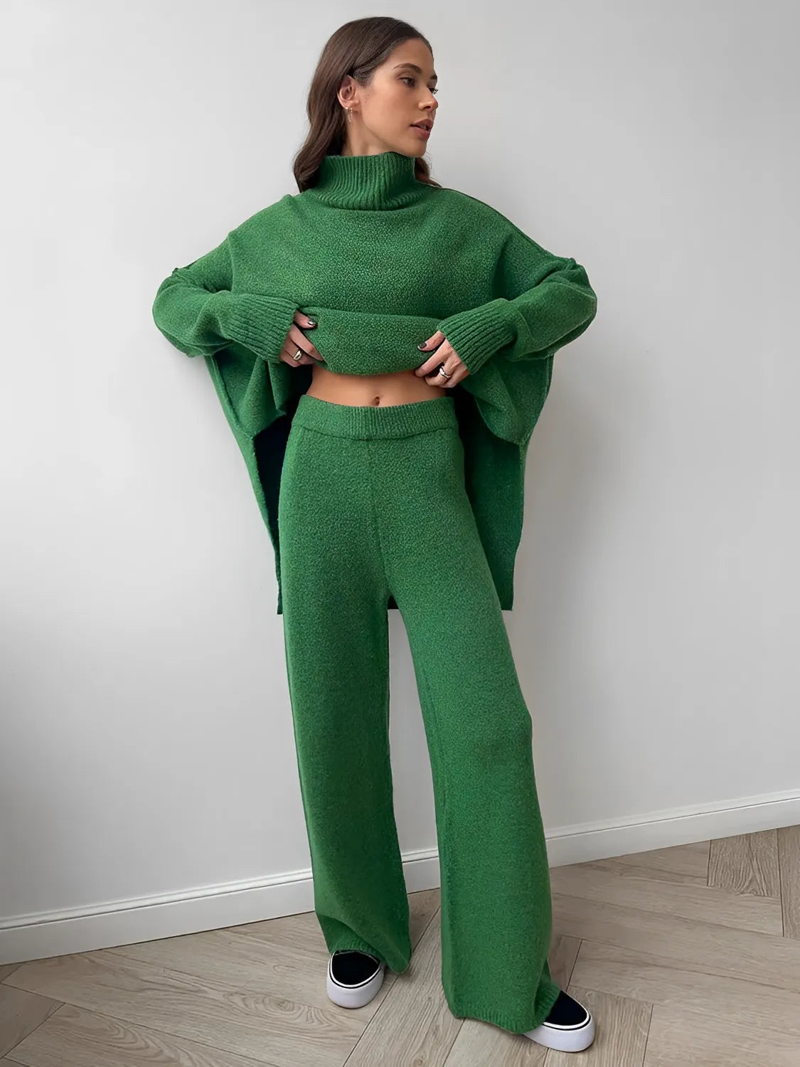 Conjunto Feminino de Tricô com Suéter Mullet e Calça Pantalona - Isabel
